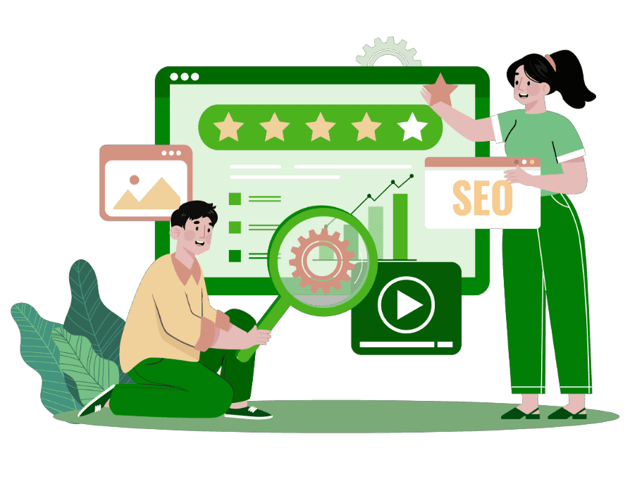 Digital marketing illustration showing web development concepts