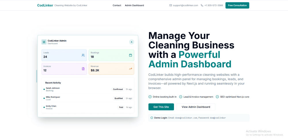 Cleaning Service Admin Dashboard – All-In-One Booking & Management System Cleaning Service Admin Dashboard – All-In-One Booking & Management System for Florida Cleaning Companies - SaaS Dashboard - Image 1